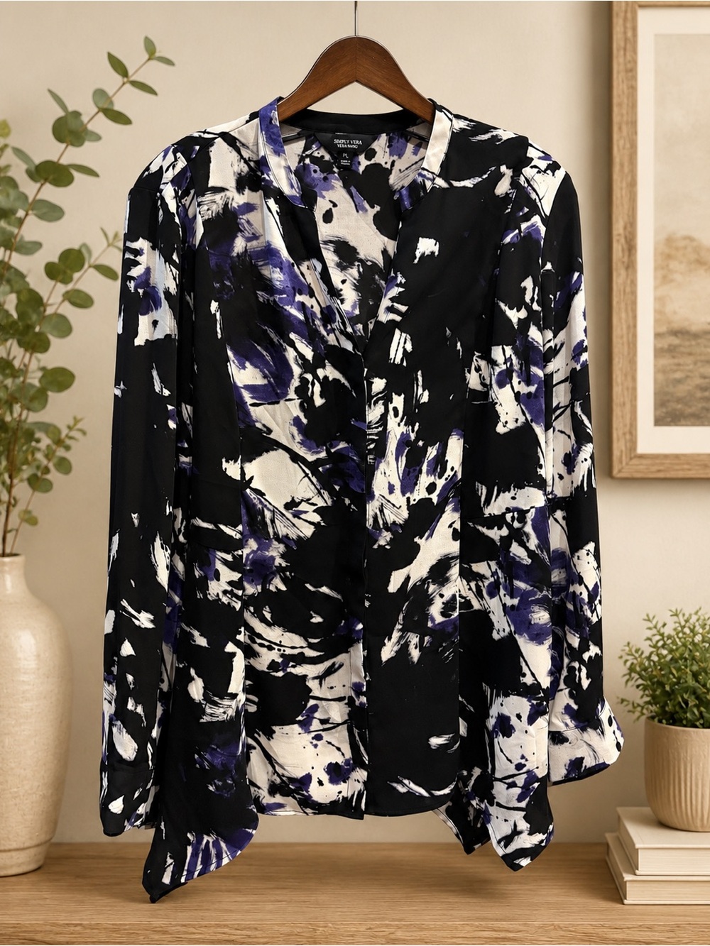 Simply Vera Vera Wang PL Abstract Print Long Sleeve Blouse Black Purple
